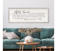 RLWangChao Christian Inspirational Wall Decor Holy Spirit You are Welcome Here Sign 32×12 Inch Bible Verse Plaque Religious Scripture Quote for Living Room Large Wood Framed Wall Hanging (White)