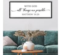 RLWangChao With God All Things are Possible Wall Decor 32"X12" Bible Verse Matthew 19:26 Sign Large Wood Framed Christian Scripture Prayer Wall Hanging Art (Black)