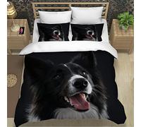RLYXGS Border Collie Bedding King Size Animal Pet Duvet Cover Set 3 Piece Microfiber Lightweight Quilt Cover Luxury Bedroom Decor Bedspread Cover With Zipper Closure 2 PillowCases 220X230cm