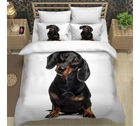 RLYXGS Dachshund Bedding Double Size Animal Pet Duvet Cover Set 3 Piece Microfiber Lightweight Quilt Cover Luxury Bedroom Decor Bedspread Cover With Zipper Closure 2 PillowCases 155x220cm