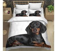 RLYXGS Dachshund Bedding Double Size Animal Pet Duvet Cover Set 3 Piece Microfiber Lightweight Quilt Cover Luxury Bedroom Decor Bedspread Cover With Zipper Closure 2 PillowCases 155x220cm