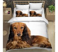 RLYXGS Dachshund Bedding Double Size Animal Pet Duvet Cover Set 3 Piece Microfiber Lightweight Quilt Cover Luxury Bedroom Decor Bedspread Cover With Zipper Closure 2 PillowCases 155x220cm