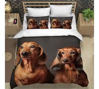 RLYXGS Dachshund Bedding King Size Animal Pet Duvet Cover Set 3 Piece Microfiber Lightweight Quilt Cover Luxury Bedroom Decor Bedspread Cover With Zipper Closure 2 PillowCases 220X230cm