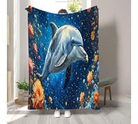 RLYXGS Dolphin Blanket Ocean Animals Pattern Fluffy Flannel Throw for Kids Girls Boys Soft Warm Throw Blanket Bedroom Decor for Bed Couch Sofa 60x80 inch 1R35