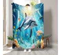 RLYXGS Dolphins Sea Turtles Throw Blanket for Sofa Bed Ocean Animals 3D Soft Cozy Throw for Kids Boys Teens Warm Plush Flannel Blanket Living Room Decor 60x80 inch 1R257