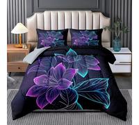 RLYXGS Double Coverless Duvet Neon Floral 3-Piece with 2 Pillowcases