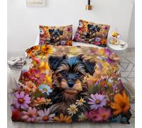RLYXGS Double Duvet Cover Yorkshire Terrier Bedding Set Reversible Animal 3D Printed Quilt Cover Soft Microfiber 3 Piece 200x200 With Zipper Closure+2 Pillow Cases Bedroom Decor R324