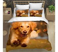 RLYXGS Duvet Cover Golden Retriever Animal Single Size Bedding Set for Childrens Boys Girls Adults Kids Teens 3D Print Soft Microfiber Quilt Cover Cartoon Farm Wildlife Comforter Cover 3 Pcs
