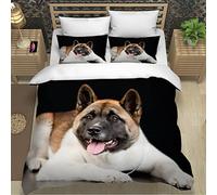 RLYXGS Duvet Cover Japanese Akita Dog Animal Single Size Bedding Set for Childrens Boys Girls Adults Kids Teens 3D Print Soft Microfiber Quilt Cover Cartoon Farm Wildlife Comforter Cover 3 Pcs