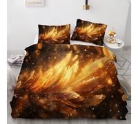 RLYXGS Feather Duvet Cover Sets Double Reversible Yellow Bedding 155x220 Soft Microfiber 3D Printed Quilt Cover 3Pcs With Zipper Closure+2 PillowCases Bedroom Decor R122