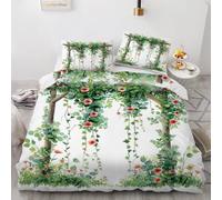 RLYXGS Flowers Duvet Cover Sets King Reversible Green Bedding 230X220 Soft Microfiber 3D Printed Quilt Cover 3Pcs With Zipper Closure+2 PillowCases Bedroom Decor R25