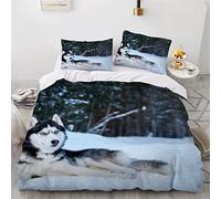 RLYXGS Husky Dog Duvet Cover King Size 3D Print Siberian Husky Bedding Set Pet Comforter Cover Soft Microfiber Lightweight Quilt Cover With Zipper Closure 3 Pcs + 2 Pillow Cases