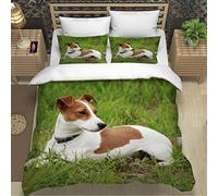 RLYXGS Jack Russell Spaniel Bedding King Size Animal Pet Duvet Cover Set 3 Piece Microfiber Lightweight Quilt Cover Luxury Bedroom Decor Bedspread Cover With Zipper Closure 2 PillowCases 220X230cm