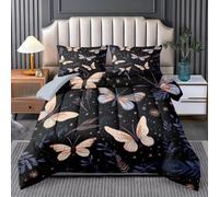 RLYXGS King-Size Coverless Duvet Butterfly Botanical 3-Piece Printed