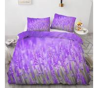 RLYXGS Lavender Duvet Cover Sets Double Reversible Purple Flowers Bedding 155x220 Soft Microfiber 3D Printed Quilt Cover 3Pcs With Zipper Closure+2 PillowCases Bedroom Decor R77