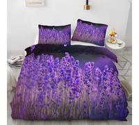 RLYXGS Lavender Duvet Cover Sets Double Reversible Purple Flowers Bedding 200x200 Soft Microfiber 3D Printed Quilt Cover 3Pcs With Zipper Closure+2 PillowCases Bedroom Decor R61