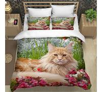 RLYXGS Maine Coon Cat Bedding Double Size Animal Pet Duvet Cover Set 3 Piece Microfiber Lightweight Quilt Cover Luxury Bedroom Decor Bedspread Cover With Zipper Closure 2 PillowCases 155x220cm