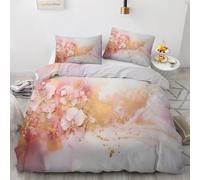 RLYXGS Marble Duvet Cover Sets Double Reversible Flowers Pink Bedding 155x220 Soft Microfiber 3D Printed Quilt Cover 3Pcs With Zipper Closure+2 PillowCases Bedroom Decor R258