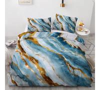 RLYXGS Marble Duvet Cover Sets King Reversible Blue Gold Bedding 230X220 Soft Microfiber 3D Printed Quilt Cover 3Pcs With Zipper Closure+2 PillowCases Bedroom Decor R145