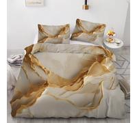 RLYXGS Marble Duvet Cover Sets King Reversible Gold White Bedding 230X220 Soft Microfiber 3D Printed Quilt Cover 3Pcs With Zipper Closure+2 PillowCases Bedroom Decor R120