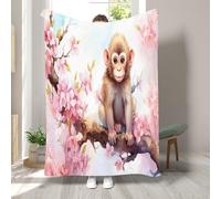 RLYXGS Monkey Blanket Cherry Blossoms Animals Pattern Flannel Blankets Throw Soft Fluffy Throw for Bed Couch Sofa Bedroom Travel Picnic Camping Nap Throw Blanket 60x80 inch 1R512