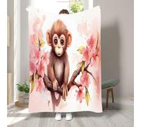 RLYXGS Monkey Blanket Cherry Blossoms Animals Pattern Flannel Blankets Throw Soft Fluffy Throw for Bed Couch Sofa Bedroom Travel Picnic Camping Nap Throw Blanket 60x80 inch 1R494
