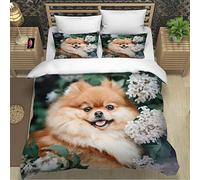RLYXGS Pomeranian Puppy Bedding King Size Animal Pet Duvet Cover Set 3 Piece Microfiber Lightweight Quilt Cover Luxury Bedroom Decor Bedspread Cover With Zipper Closure 2 PillowCases 220X230cm