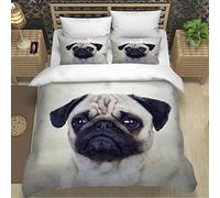 RLYXGS Pug Bedding Double Size Animal Pet Duvet Cover Set 3 Piece Microfiber Lightweight Quilt Cover Luxury Bedroom Decor Bedspread Cover With Zipper Closure 2 PillowCases 155x220cm