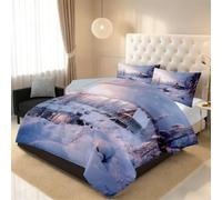 RLYXGS Single Double Coverless Duvet Set Snowy Cabin 7.5 Tog | Nordic Winter Forest 3 Piece Quilted Comforter with 2 Pillowcases, Lightweight All-Season Bedding, Machine Washable R513