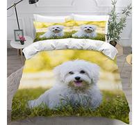 RLYXGS Super King Duvet Cover Set Maltese Dog 3D Bedding Pet Dog Quilt Cover 3Pcs Kids Bedding Animal Ultra Soft Hypoallergenic Lightweight Comforter Cover with 2 Pillowsham, 220x260cm