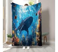 RLYXGS Whale Blanket Ocean Animals Pattern Fluffy Flannel Throw for Kids Girls Boys Soft Warm Throw Blanket Bedroom Decor for Bed Couch Sofa 40x50 inch 1R66