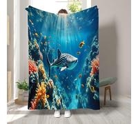 RLYXGS Whale Throw Blanket for Sofa Bed Ocean Animals 3D Soft Cozy Throw for Kids Boys Teens Warm Plush Flannel Blanket Living Room Decor 50x60 inch 1R37