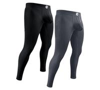 RM Real Men ABCD Pouch Compression Pants Men - 1, 2 & 3 Pack, Mens Leggings, Yoga Pants, Tights, Base Layer Men Cold Weather, 2 Pack- Black & Gray, Large