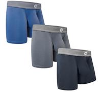 RM Real Men Bulge Enhancing Underwear - Modal Boxer Briefs with ABCD Pouch, 7inch - 3 Pack Set - Navy, Dark Grey, Black, XL