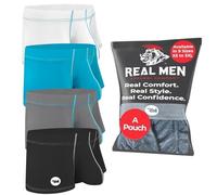 RM Real Men Bulge Enhancing Underwear - Nylon 3 Inch Ice Silk Boxer Briefs with B Pouch, 4 Pack - Black, White, Grey, Cyan, M