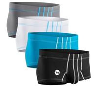 RM Real Men Real Men Bulge Enhancing Pouch Underwear for Men - 1 or 4 Pack Nylon 3 Inches- Ice Silk Mens Boxer Briefs with B and D Pouch, A Pouch 4 Pack- Black White Grey Cyan, L
