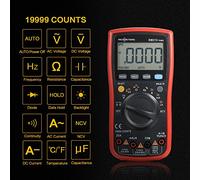 RM219 Digital Multimeter - True RMS 19999 Counts Auto Range Tester for AC DC Voltage Current Resistance Frequency and Transistor Testing - NCV Feature and Backlit LCD Display -
