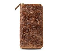 RMAWRAD genuine leather long bi-fold wallet/card holder, unisex, made of full-grain cowhide, with card slots and a coin purse, Brown, Long style, Business