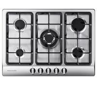 RMB70HPNGFSS 70cm Gas Hob, 5 Burner Stainless Steel Hob with Cast Iron Pan Supports, Auto Ignition & Flame Safety Device, LPG Convertible