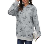 RMCMS Women Cute Dinosaur Graphic Hoodies Lightweight Comfrt Pullover Hoodies Casual Sweatshirts with Pockets, G-grey, L
