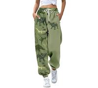 RMCMS Womens Cute Dinosaur Graphic Prime Cinch Bottom Sweatpants High Waist Lounge Joggers Pants with Pockets, Green, Large