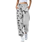 RMCMS Womens Cute Dinosaur Graphic Prime Cinch Bottom Sweatpants High Waist Lounge Joggers Pants with Pockets, Grey, Large