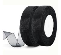 Rmeet Black Chiffon Ribbon,2 Rolls 45M Sheer Gift Wrapping Ribbon for Weddings,Christmas & Crafts Thin & Thick Black Organza Ribbon for Bows,Balloons & DIY Decor