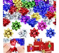RMENOOR 50 Pcs Christmas Metallic Gift Bows, 2Inch Mini Gift Wrap Bows Self Adhesive Gifts Bows Christmas Foil Bows Metallic Bows for Gift Wrapping, Holiday, Birthdays, Weddings,Craft (6 Color)
