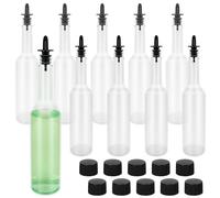RMERVE 10 Sets 15oz Long Neck Plastic Bottles with Pourer, Plastic Liquor Bottles with Pourer, Syrup Bottles Juice Pourer Bottle Reusable Leakproof Bottle for Home Party Bar Kitchen (Black)