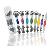 RMERVE Stainless Steel Magnetic Measuring Spoons Set of 8 with strong Magnets, Dual Sided Measuring Spoons, Kitchen Gadgets for Baking & Cooking, Spice Jars, Measuring Dry & Liquid, Multicolor