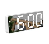 RMFC LED Digital Mirror Alarm Clock with Temperature & Date Calendar for Bedside, Bedroom, Office, Snooze, Adjustable Brightness, Voice Control Night Mode (White)