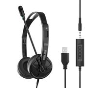 RMFC USB Headsets with 3.5mm Jack Noise Cancelling Mic & Audio Controls, Wired Stereo Computer Business Headphone Phone Headset Earphone with Microphone for PC Laptop Android Mobile Phone