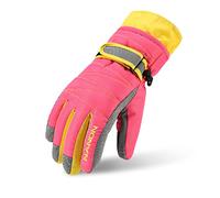 Rmine Ski Gloves Windproof Waterproof Thermal Gloves for Unisex and Children, Pink, L (Damen)
