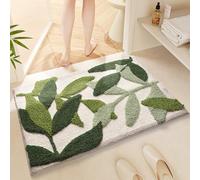 RMJCXYS Bathroom Floor Mats Dark Green Leaves Bath Mats Non Slip Soft Microfibers Fluffy Bathmat Washable Bathroom Rug Super Absorbent Shower Mat Outside Shower (50x80 cm)